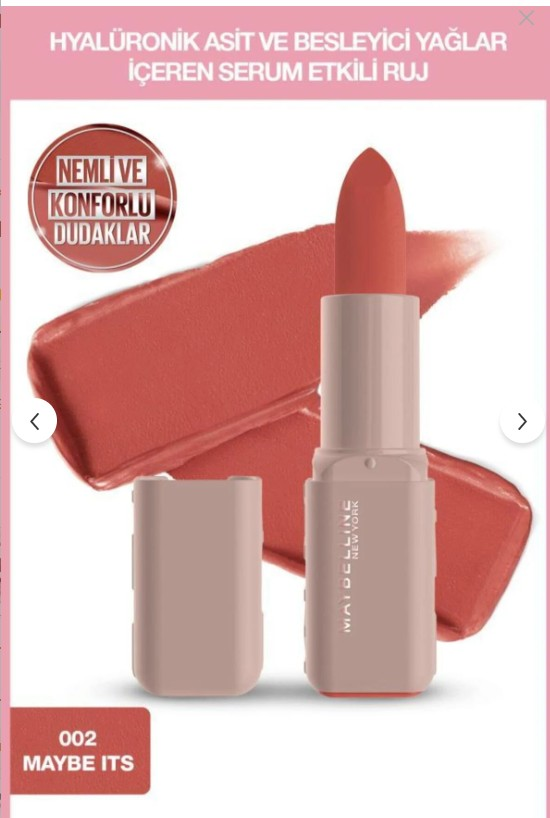 Maybelline New York Serum Etkili Hyalüronik Asit ve Besleyici Yağ İçeren Ruj - 002 Maybe It's