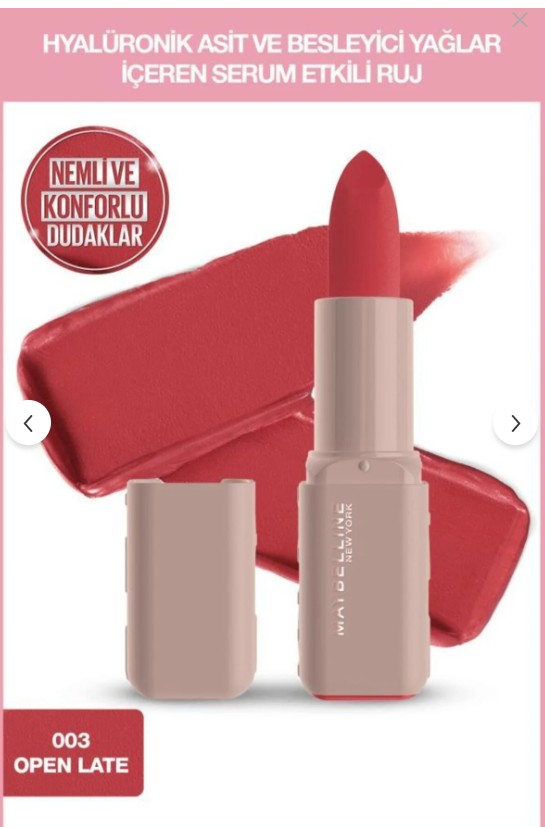 Maybelline New York Serum Etkili Hyalüronik Asit ve Besleyici Yağ İçeren Ruj - 003 Open Late
