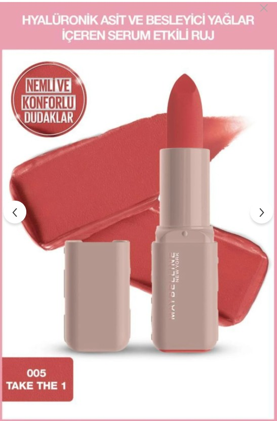 Maybelline New York Serum Etkili Hyalüronik Asit ve Besleyici Yağ İçeren Ruj - 005 Take the 1