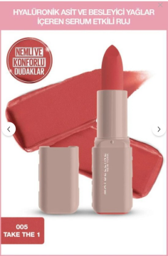 Maybelline New York Serum Etkili Hyalüronik Asit ve Besleyici Yağ İçeren Ruj - 005 Take the 1