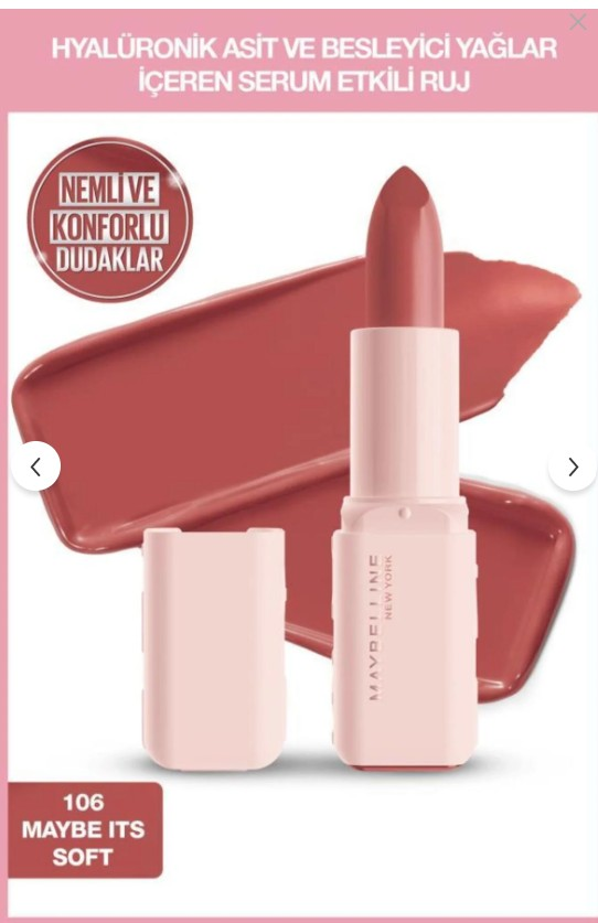 Maybelline New York Serum Etkili Hyalüronik Asit ve Besleyici Yağ İçeren Ruj - 106 Maybe It's Soft