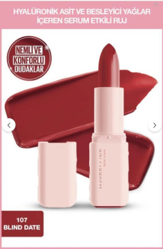 Maybelline New York Serum Etkili Hyalüronik Asit ve Besleyici Yağ İçeren Ruj - 107 Blind Date
