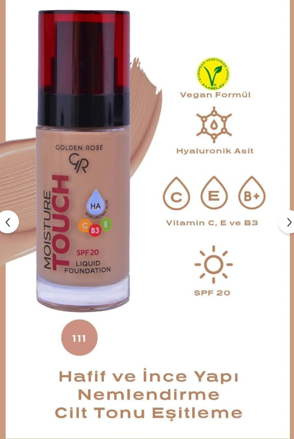 Golden Rose Moisture Touch Liquid Foundation Spf 20 No:111