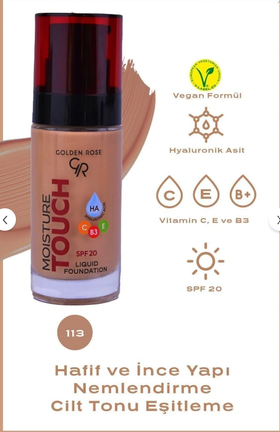 Golden Rose Moisture Touch Liquid Foundation Spf 20 No:113