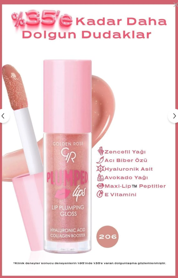 Golden Rose Plumped Lips Lip Plumping Gloss No: 206
