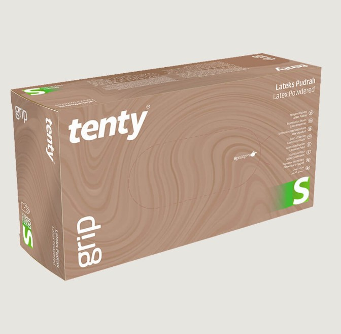 Tenty Grip Pudralı Lateks Muayene Eldiveni S Beden Beyaz 100’lü