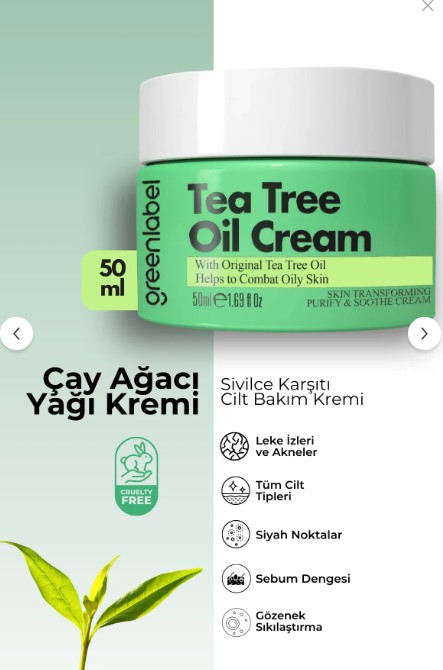 Greenlabel Çay Ağacı Yağı Özlü Krem 50 ml