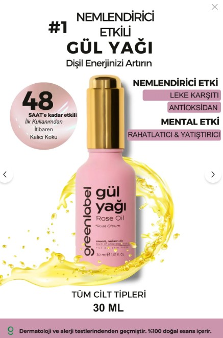 Greenlabel Gül Yağı 30 ml